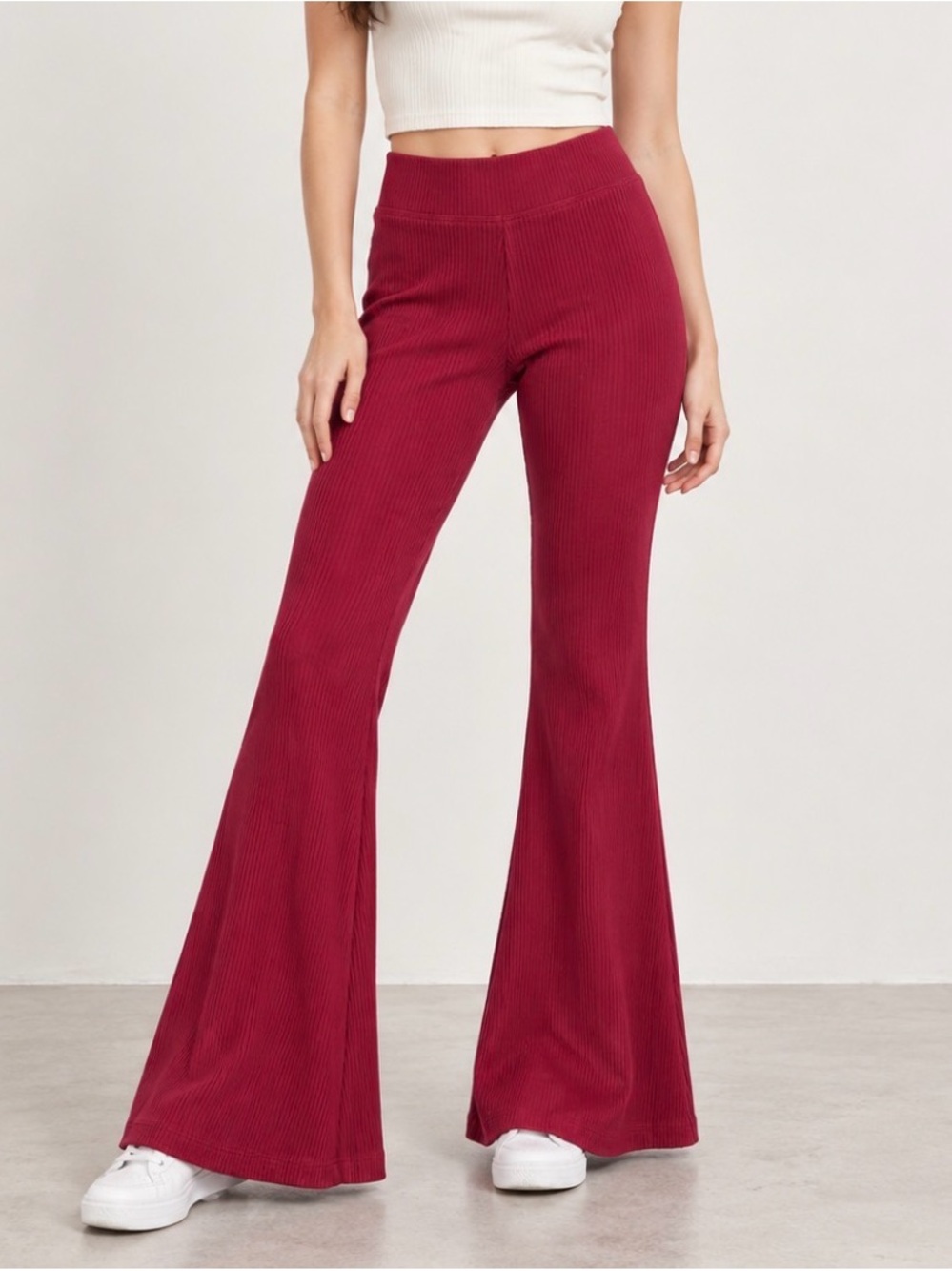 PINK - Ribbed High-Waist Flare Pants